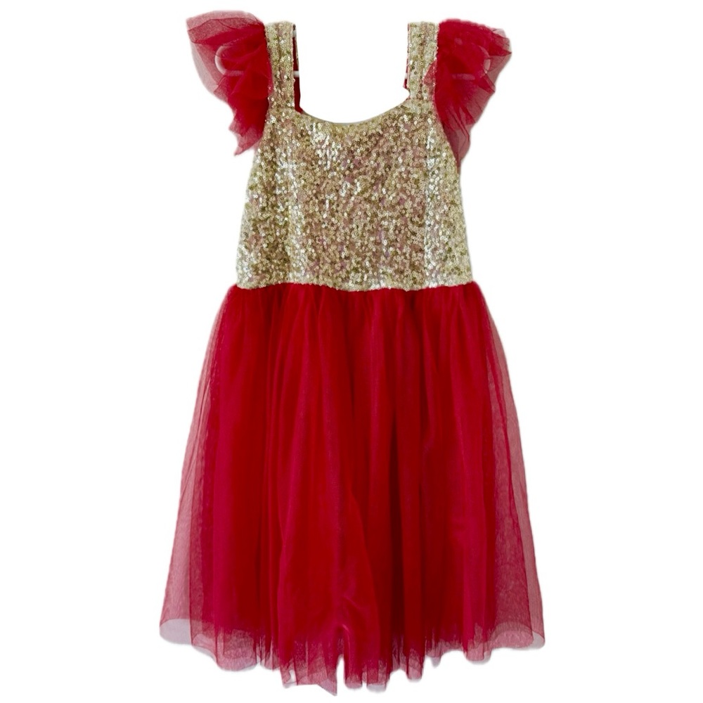 Sparkling Gold and Red Kids Dress